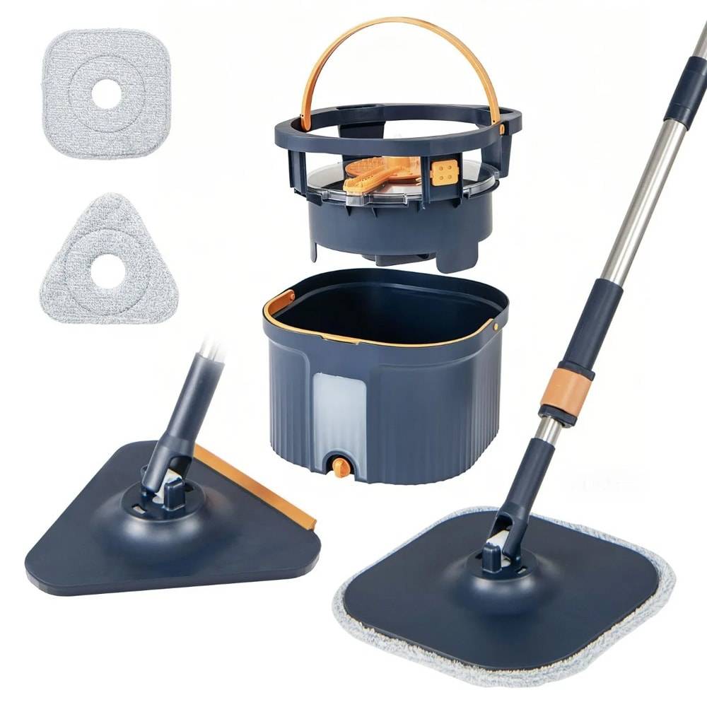 Mopp med hink / roterande moppset / golvmopp med hink – blå