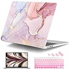 DONGKE till nya M2 MacBook Air 13,6 tums fodral 2022 A2681, frostad matt plast hårt skal för MacBook Air 13 tum med M2-chip och retinaskärm passar Touch ID (rosa marmor)