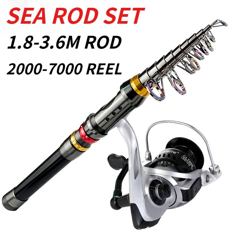 GHOTDA 1.8M-3.6M Superhard Telescopic Sea Fishing Rod and Spinning Reel 5.2:1 Gear Ratio Combo Max Drag 8kg Pesca for Bass Pike