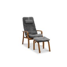 Reclinerfåtölj med fotpall i äkta fårskinn ek/grå - Frank