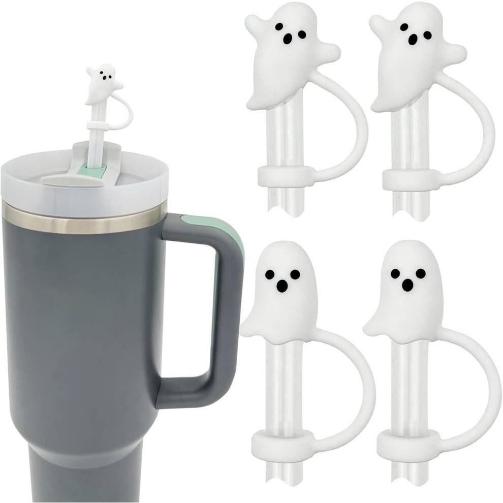 Sød spøgelsessugerør, låg, kompatibel med Stanley Cup 30 40oz, 4 stk. silikone genanvendelige toppe, 2 typer, sjov Halloween-gave