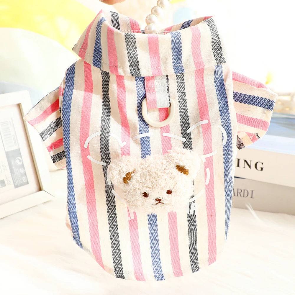 Striped Pet Shirt with D-Ring for Cats & Small Dogs - Pink / S-advise 1-2kg / SPC (S-advise 1-2kg)