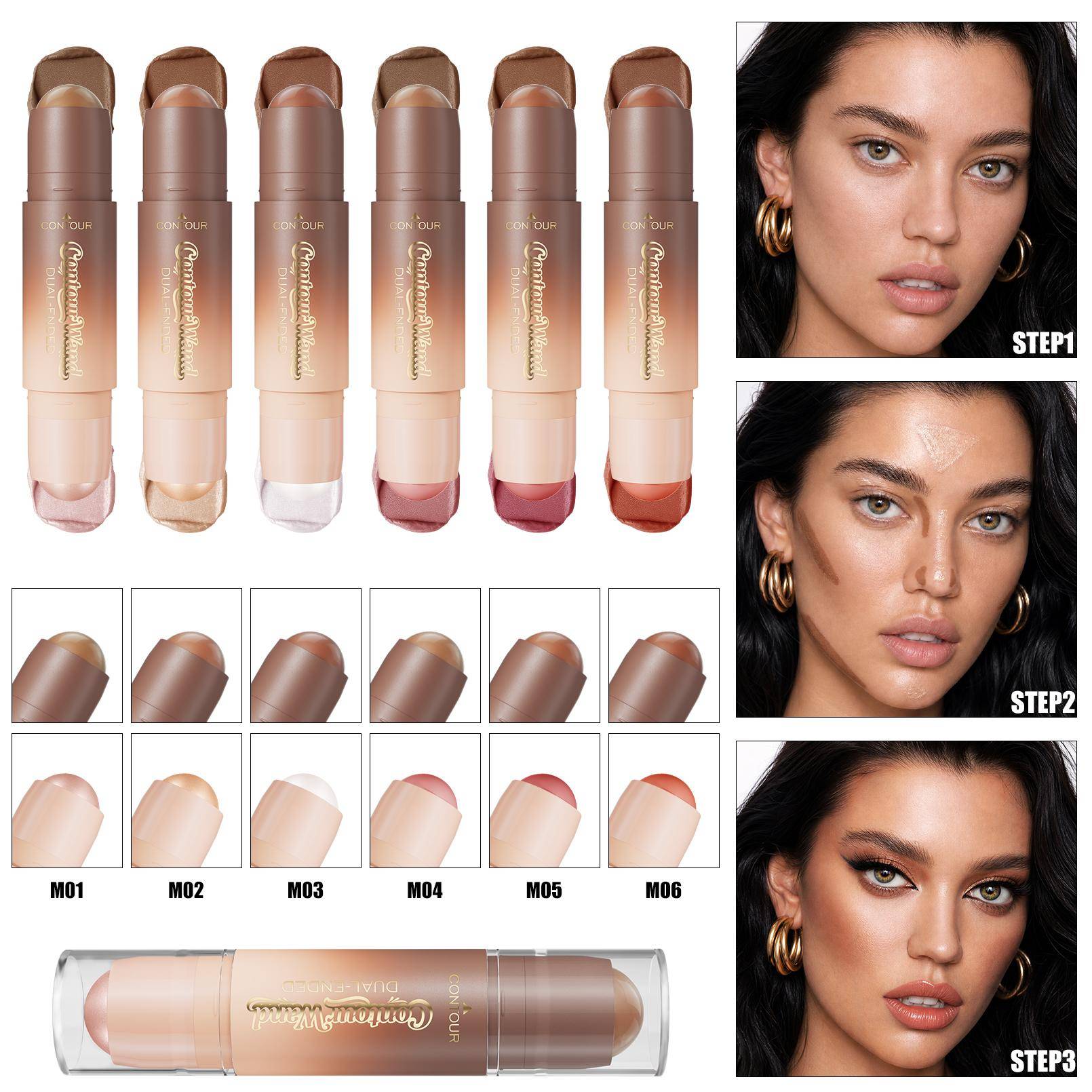 6 st dubbelsidig kontursticka Krämig highlighter & rouge-stick set 3D ansiktsskulptering Jämn applicering Naturlig makeup Vattentät Långvarig