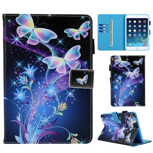 iPad 9,7" 5/6, iPad Air/Air 2 pungetui med print - sommerfugl/blå