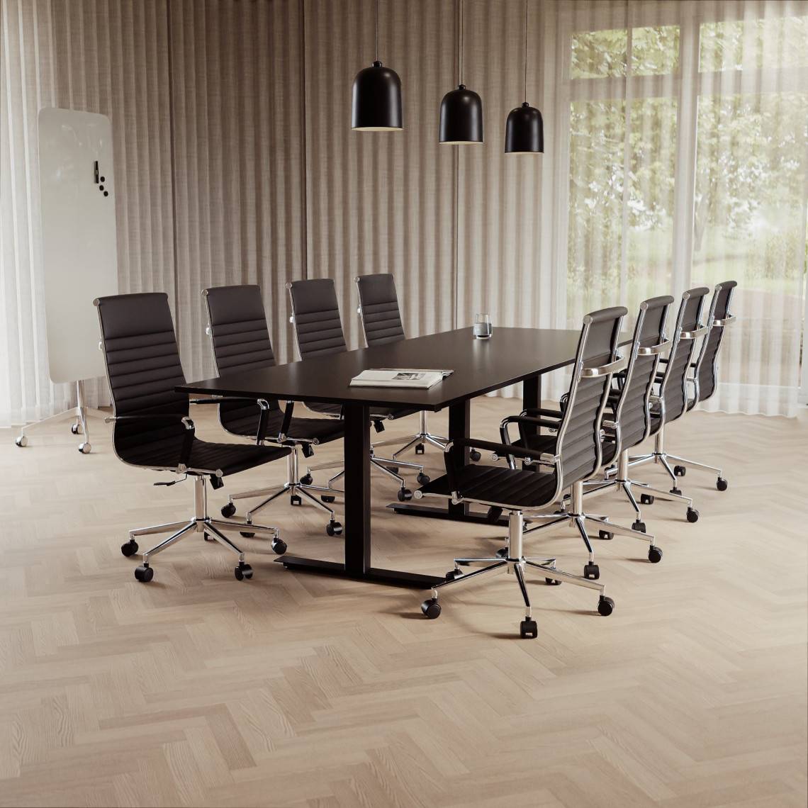 Konferensgrupp Modul + Nevo, Storlek 8 platser (280 cm), Underrede Svart, Färg på stol Svart, konstläder, Färg på bord Svart