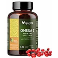 OMEGA 7 ALL IN ONE av havtorn med Omega 3, 6, 7, 9 och naturligt E-vitamin. 120 veganska flytande kapslar. Palmitolsyra (Omega 7) GMO-fritt. Glutenfri. Lämplig för veganer. VEGAGEN