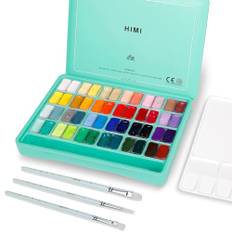 ABEIER HIMI Gouache färgset, tvillingkopp 48 färger x 12 ml/11,3 g med 3 borstar och en palett, giftfri, gelé guache-färg för duk och akvarellpapper – perfekt för nybörjare, studenter, konstnärer