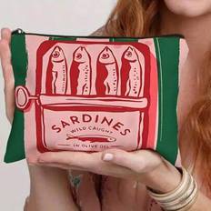 Thoughtful Gift, Retro Sardine Pattern Unisex Cosmetic Bag, Foldable And Spacious Zipper Pouch, Convenient Travel Essential, Multi-Functional Coin Pur - Green