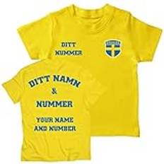 lepni.me Barn T-shirt Sverige Fotbollströja med Ditt Namn och Nummer | Svenska Flaggan Märke Personlig Jersey Custom Topp | Fans av VM 2022 (3-4 år Gul Flerfärgad)