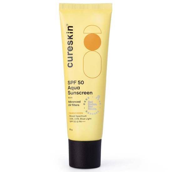 Cureskin SPF 50 Aqua Sunscreen with Advanced UV Filters | Broad Spectrum Sun, UVA, UVB, Blue Light Protection, SPF 50 & PA+++, 50 g (Pack of 1)