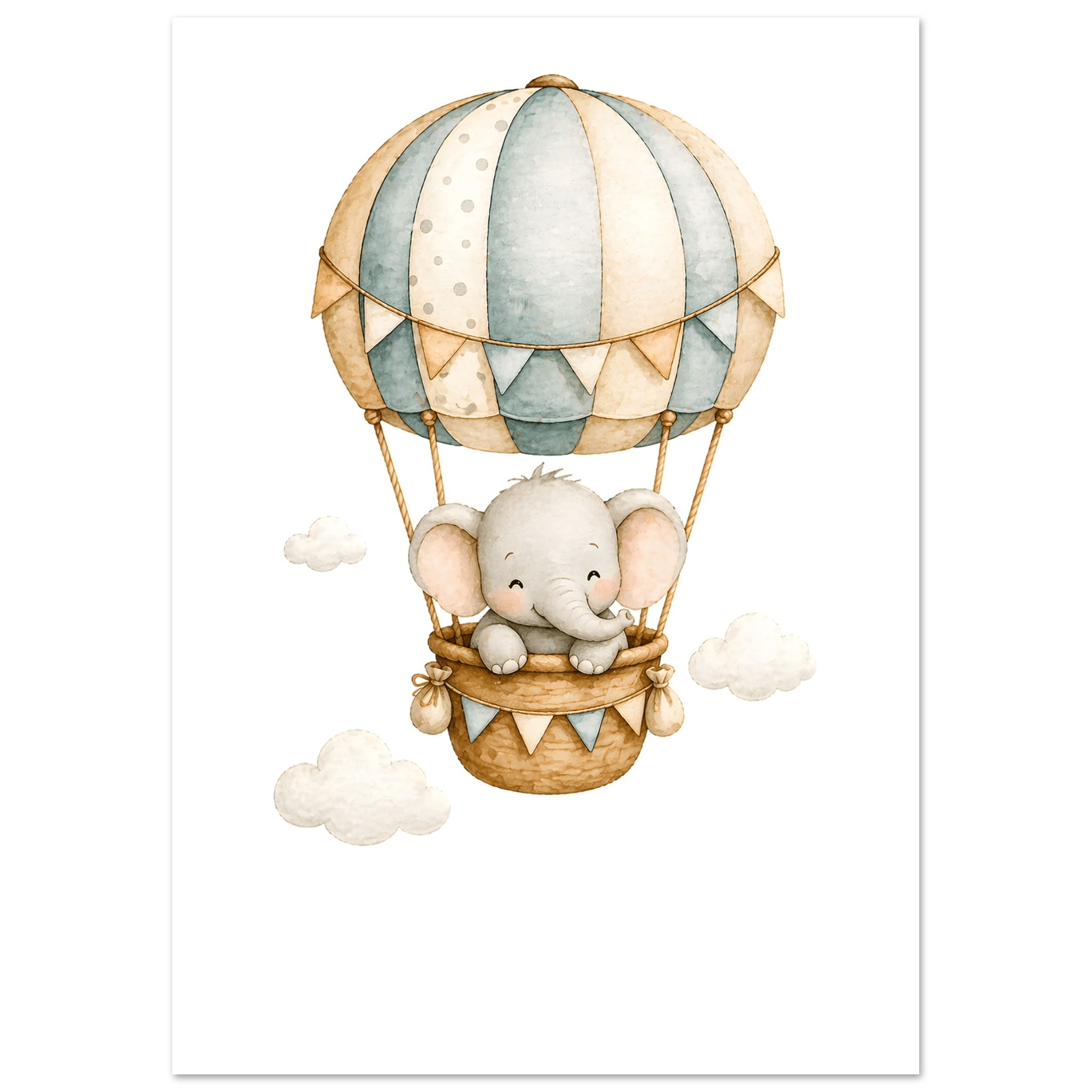 Elefant i luftballong med namn-21x29.7 cm / 8x12" / Utan ram / -