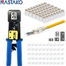 Easy rj45 crimper rj45 crimping tool hand network tool kit med ez cat 5 cat 5e cat 6 modulära pluggar och 6.5mm rj45 anslutningslock