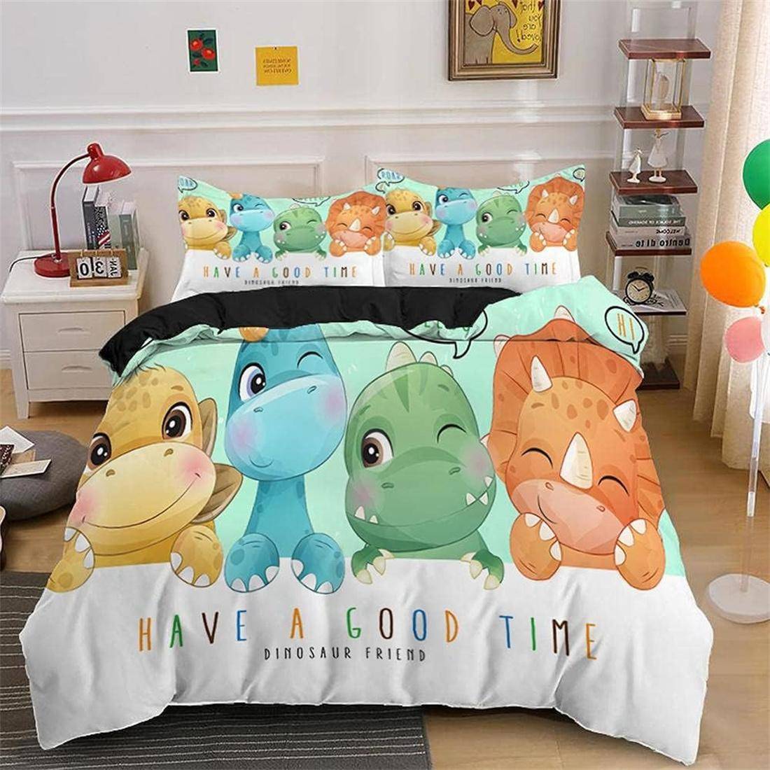 Tecknade dinosaurier sängkläder 3D Dino överkast för pojkar barn härlig djurvärld sovrumsinredning barngåva 140x200cm-2pcs
