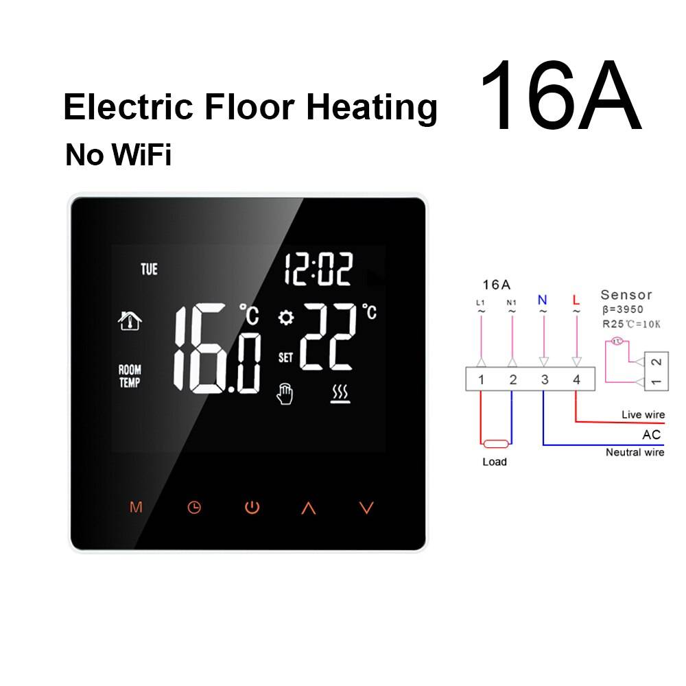 Wifi smart termostat elektrisk golvvärme vatten gaspanna temperatur trådlös fjärrkontroll av tuya google home alexa - Ingen wifi 16a uppvärmning