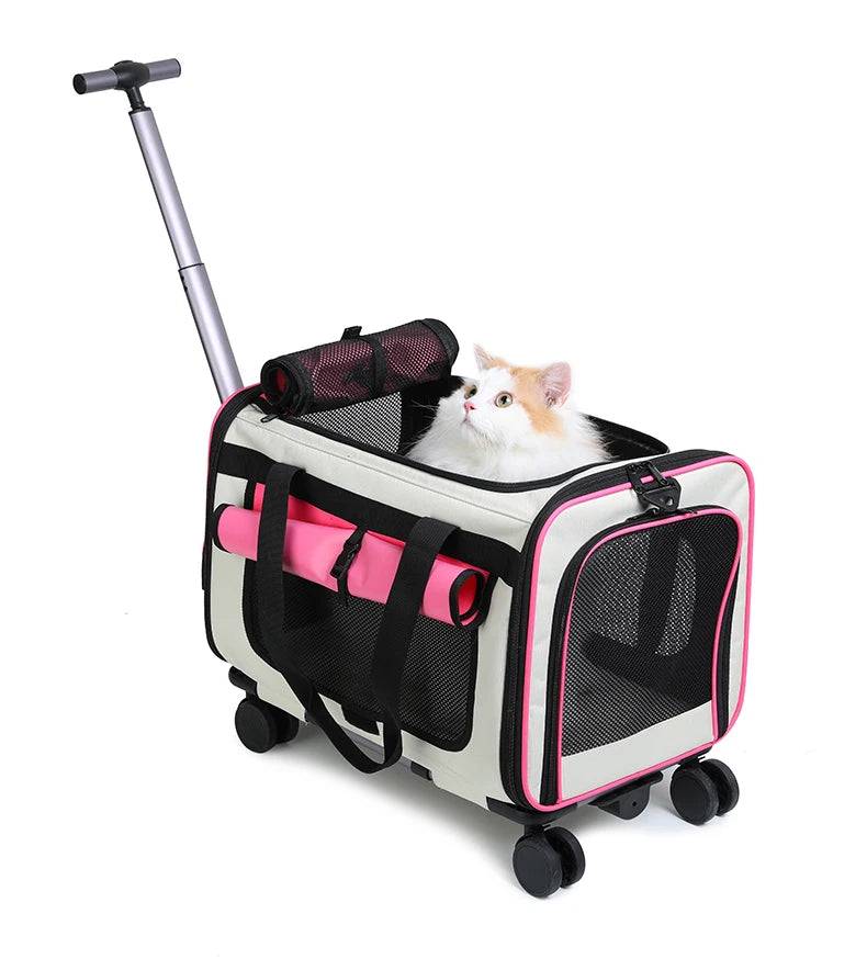 Foldable Pet Trolley Carrier Bag — Extra Large Detachable Travel Case - Pink