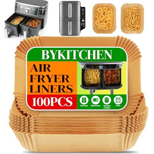 BYKITCHEN 100 Stück Backpapier für Ninja AF300EU Heißluftfritteuse, Air Fryer Zubehör, Airfryer Backpapier/Paper, kompatibel mit Ninja AF300EU AF400EU, Princess und anderen Dual Zone Air Fryer