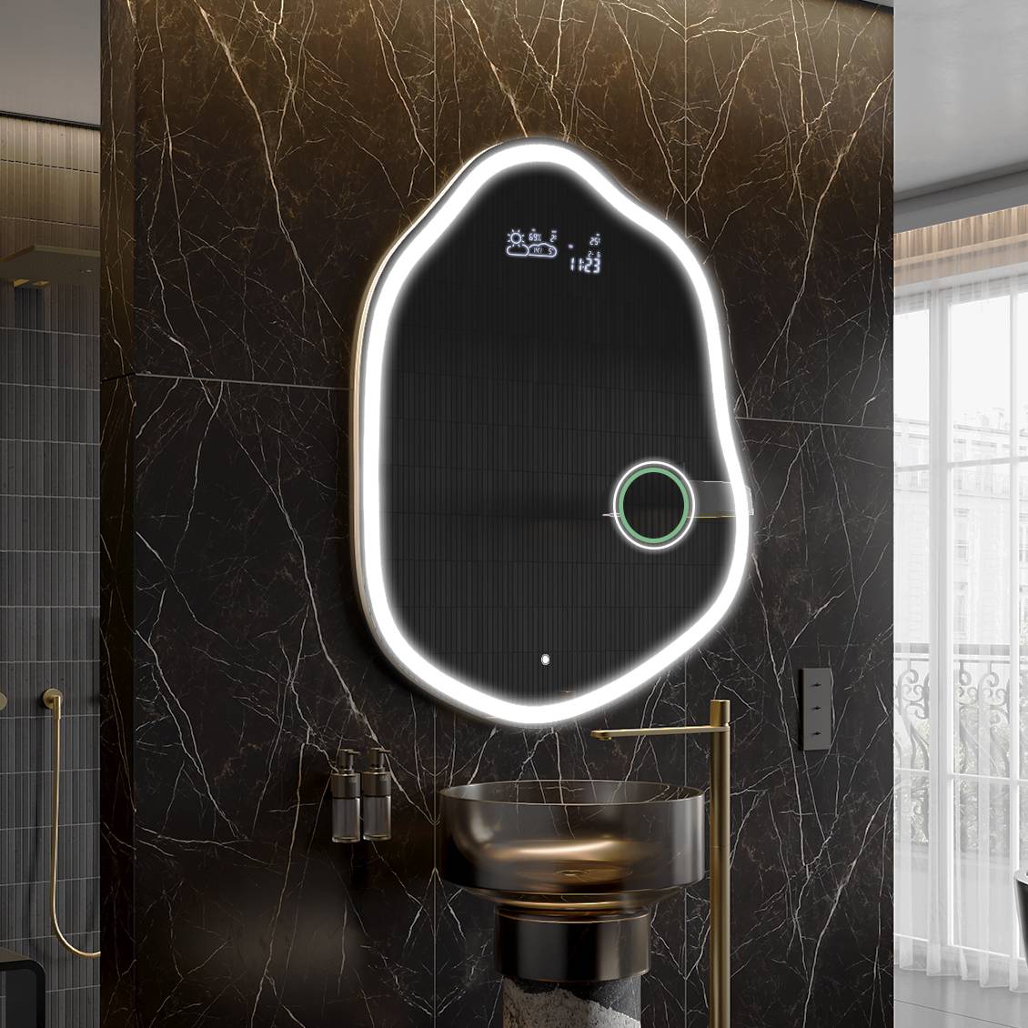 LED Badrumsspegel med oregelbunden form E222 (64x54/104x94)