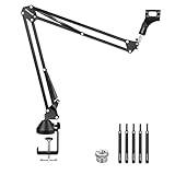 NEEWER Mikrofonarmstativ, upphängningsboom saxmikrofonarmstativ med 3/8 tum till 5/8 tum skruv- och buntband, kompatibel med Blue Yeti Snowball Yeti X Quadcast etc. Max. belastning 1,5 kg