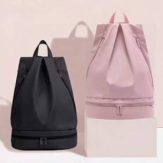 Unisex strandryggsäck med stor kapacitet - Nylonmaterial med nätfickor och dragkedja, justerbara axelremmar, lämplig för simning, gym, resor - finns i - Rosa (En-Storlek)