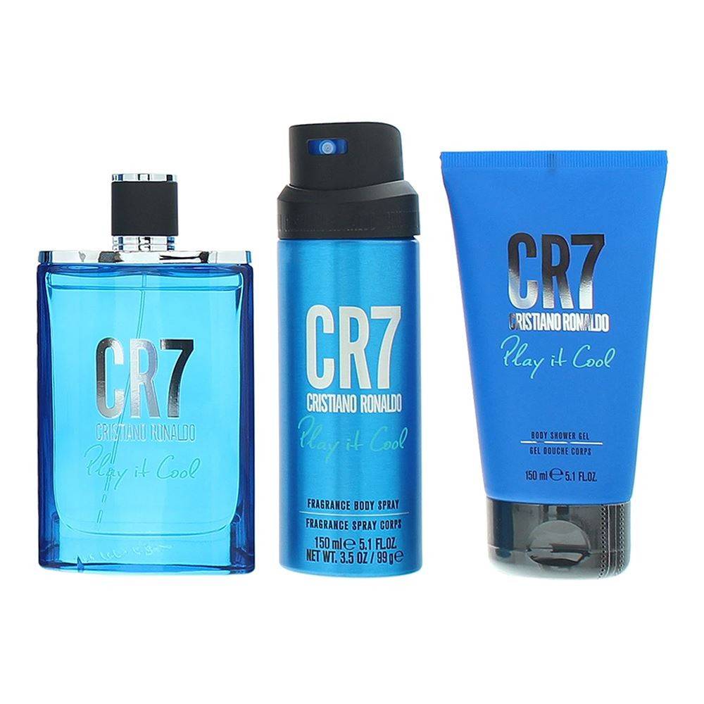 Set Cristiano Ronaldo: CR7 Play It Cool, eau de toilette, per uomo, 100 ml + CR7 Play It Cool, spray profumato, per uomo, 150 ml + CR7 Play It Cool, g