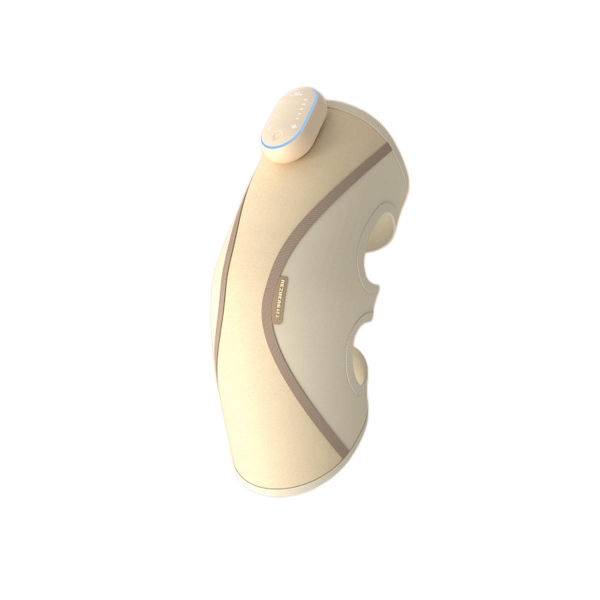 Uppladdningsbar uppvärmd knämassageapparat med 5-nivåers värme och massage, NTC-exakt temperaturkontroll, kolfibervärme, 2600mAh batteri, bärbar gul