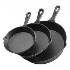 VEVOR 3 dele støbejerns stegepandesæt 160 220 265 mm håndtag krydret sort