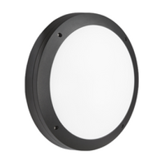 KnightsBridge 230V IP65 18W LED Round Bulkhead CCT with Daylight Sensor Black
