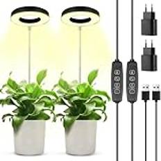 POWZOO 2 st växtlampa, 48 lysdioder höjdjusterbar full spektrum växtlampa, odlingslampor med 3/9/12H timer, 9 ljusstyrka, 3 lägen, USB-adapter, för små växter