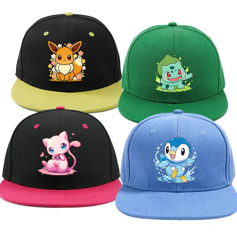 Cartoon Pokemon Unisex Baseball Cap Pikachu Mew Gengar Sunshade Flat-top Caps Men Women Outdoor Sun-proof Sunhat Visor Dad Hat