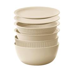 (like-it)Colander Bowl,Microwave Safe,Colander&Bowl,Can also be used for scrubbing rice,Colander and Bowl,Beige,6-piece setDrainer,Heat-resistant Bowl