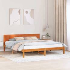 vidaXL Sengestel med hovedgærde Brun 200 x 200 cm Massivt fyrretræ