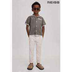 Reiss Khaki/White Vitan Junior Linen Contrast Cuban Collar Shirt