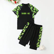 Tween Boy Tecknat kortärmad topp och badbyxor 2 delar, lämplig för sommarstrand, sport, surfing - Multifärgad (8Y,9Y,10Y,11Y,12Y)