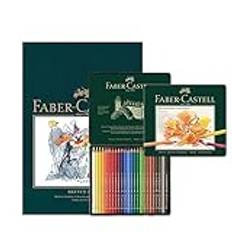 Faber-Castell A4 skissblock och tenn med 24 polychromos konstnärer färgpennor - konstset för vuxna färgböcker, hantverksmaterial, ritning, skissning, ljusfasta pennor, skolor, hem, högskola