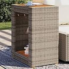 AUUIJKJF denna artikel – trädgårdssidobord med träskiva grå 60 x 40 x 75 cm Poly Rattan-Nice