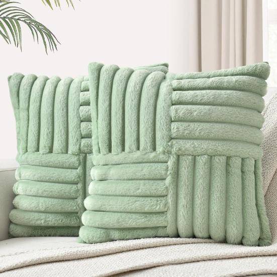 Plysch Kuddfodral 45x45 cm Mjuk Fuskpäls Randigt Kuddfodral Maskintvättbart Fluffigt Kuddfodral för Soffa Vardagsrum Sovrumsinredning beige