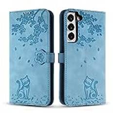 Vaitasy Samsung Galaxy S22 Fodral, Anti-repor PU Läder Magnetiskt Skyddshölje Fodral Skal för Galaxy S22 - Blå Katt