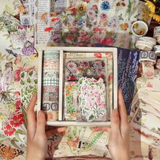 Plante Scrapbooking Kit, Junk Journal Kit med Washi Tape, Stickers, A6 Notebook, Botanisk Bullet Jo