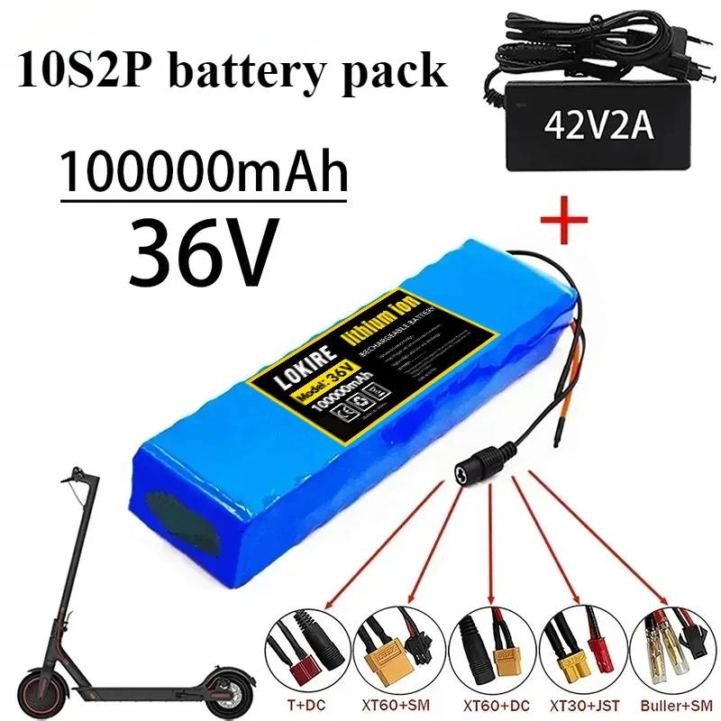 Electric Scooter Battery 36V 100000mAh 10S2P Lithium 500W High Capacity Replacement for Scooters