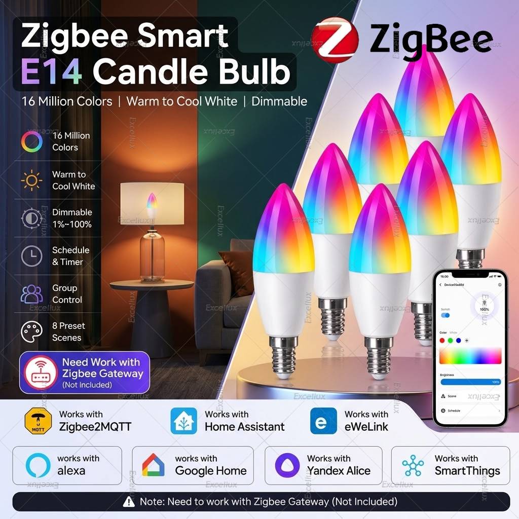 EWelink Zigbee E14 Smart Candle Lamps Dimmable RGBCW Led Light Bulbs Works With Z2M Alexa Google Home Yandex APP Voice Control