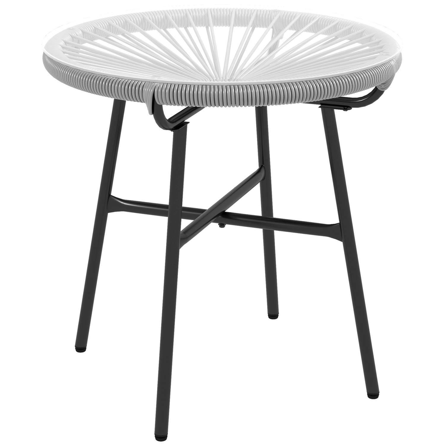 Runt Rattanbord med Glas, Svart/Grå, 50cm