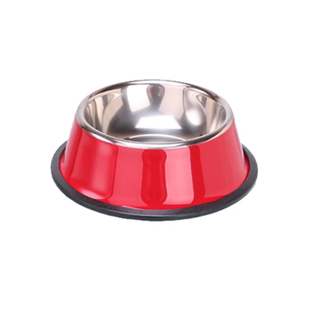 Stainless Steel Anti-Slip Pet Food Bowl for Cats & Dogs - Red / S 15cmCustom Text / SP (S 15cmCustom Text)