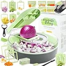 Enleber grönsakshackare kök grönsaksskärare och spiraliserare, manuell mandolin skivare, potatisskivare grönsaksskärare sallad Julienne, matbehållare allt i ett skivare (grön)