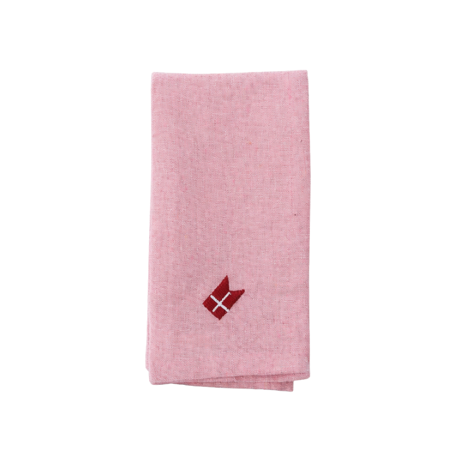 Stofserviet m. Broderet Dansk flag( 40x40cm) Lyserød.