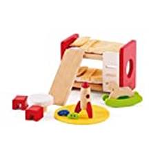 Hape Children’s Room, Highly Detailed Kid’s Room Doll House Furniture Set Including Bunk Beds, Table, Chairs and Rocket Ship