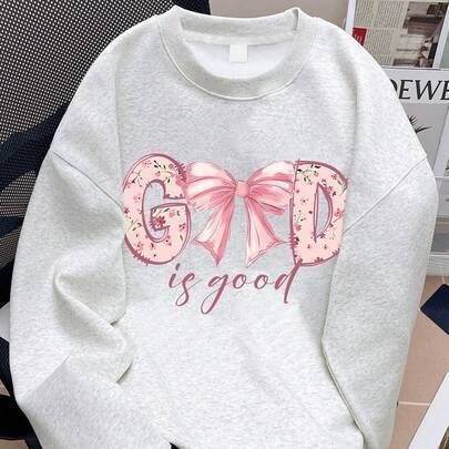 Denna långärmade tröja med rund hals har ett grafiskt tryck med texten "Gud är god". Den är bekväm, moderiktig, avslappnad och mångsidig, vilket gör d - Ljusgrå (6Y,7Y,8Y,9Y,10Y,4Y,5Y,14Y,11Y,12Y,13Y,16Y,15Y)