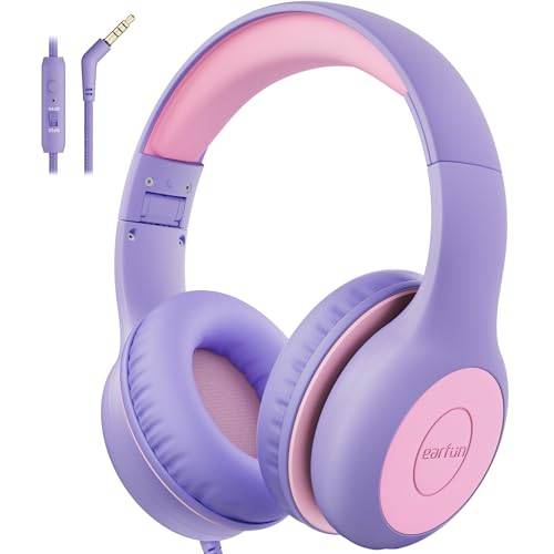 EarFun Kinder Kopfhörer mit 3,5 mm Kabel, Lautstärkebegrenzung, Lila-rosa