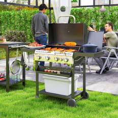 Gasgrill 12 KW 4+1 Brænder Grillvogn Lavet af Rustfrit Stål Inklusive Sidebrænder, Termometer, Grillrist, Kogeplade, Flaskeåbner, Sidehylder, Gasgrill til Balkon Camping 135 x 55 x 103cm