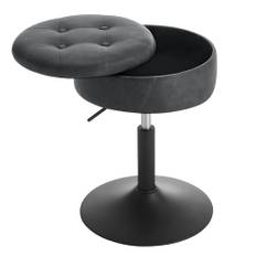 WOLTU Sminkbord, låg barstol, höjdjusterbar, sammet, svängbar, rund sits med dold förvaring, multifunktionell, antracit, BH439an-1