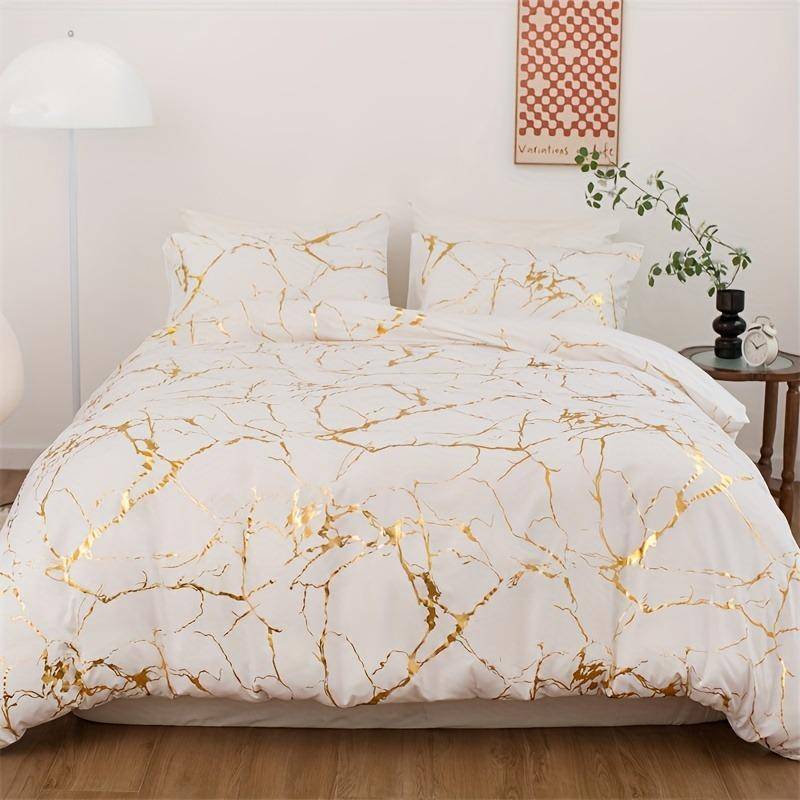 Luxury Black and Gold Marble Pattern Classic Gold Textured Duvet Cover Set Comforter Bedding Set King Size